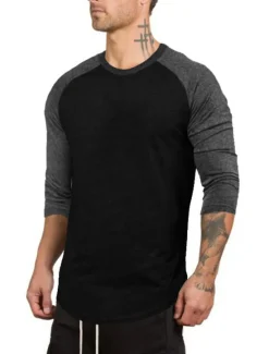 Discount OUKU Men's T Shirt Long Sleeve Shirt 3/4 Length Sleeve Crew Neck Spring & Fall Graphic Color Block Raglan Sleeve Sports Fashion Lightweight Vacation Casual Holiday Black White Gray Top Tee for Men