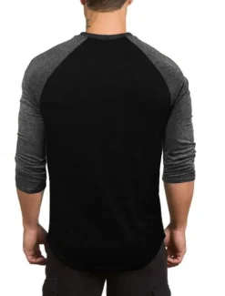 Discount OUKU Men's T Shirt Long Sleeve Shirt 3/4 Length Sleeve Crew Neck Spring & Fall Graphic Color Block Raglan Sleeve Sports Fashion Lightweight Vacation Casual Holiday Black White Gray Top Tee for Men