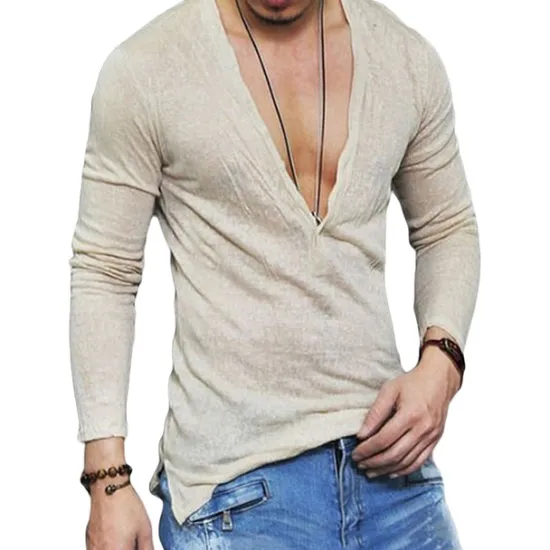 Clearance OUKU Men's T Shirt Long Sleeve Shirt Long Sleeve V Neck Summer Plain Sports Fashion Lightweight Vacation Casual Holiday Black White Navy Blue Top Tee for Men