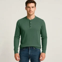 Hot OUKU Men's T Shirt Long Sleeve Solid Neutral Daily Casual Button Up Henley School Home Work All Seasons Deep Green Dark Grey Black Henley T-Shirt