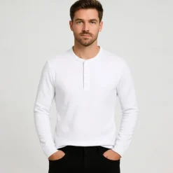 Hot OUKU Men's T Shirt Long Sleeve Solid Neutral Daily Casual Button Up Henley School Home Work All Seasons Deep Green Dark Grey Black Henley T-Shirt