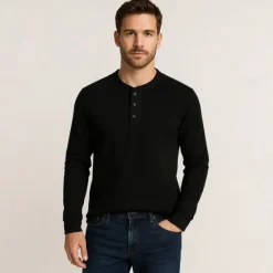 Hot OUKU Men's T Shirt Long Sleeve Solid Neutral Daily Casual Button Up Henley School Home Work All Seasons Deep Green Dark Grey Black Henley T-Shirt