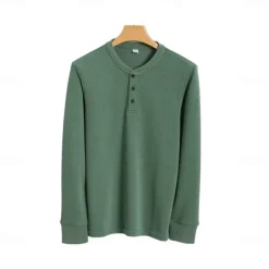 Hot OUKU Men's T Shirt Long Sleeve Solid Neutral Daily Casual Button Up Henley School Home Work All Seasons Deep Green Dark Grey Black Henley T-Shirt