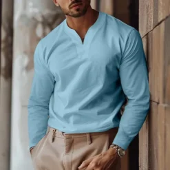 Best OUKU Men's T Shirt Long Sleeve Shirt Long Sleeve V Neck Spring & Fall Plain Fashion Designer Casual Street Sports Holiday Light Blue Dark Grey Black Top Tee for Men