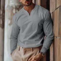 Best OUKU Men's T Shirt Long Sleeve Shirt Long Sleeve V Neck Spring & Fall Plain Fashion Designer Casual Street Sports Holiday Light Blue Dark Grey Black Top Tee for Men