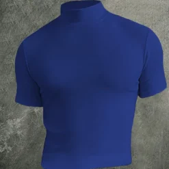 Outlet OUKU Men's T Shirt Mock Turtleneck Short Sleeves Turtleneck Stand Collar Summer Plain Designer Basic Modern Contemporary Vacation Street Going out Black White Blue Top Tee for Men