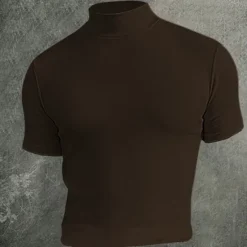 Outlet OUKU Men's T Shirt Mock Turtleneck Short Sleeves Turtleneck Stand Collar Summer Plain Designer Basic Modern Contemporary Vacation Street Going out Black White Blue Top Tee for Men