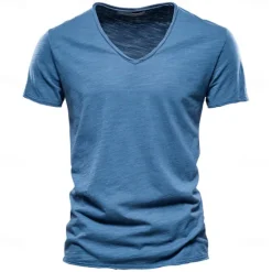 OUKU Men's T Shirt Moisture Wicking Shirts Bamboo T-shirt Short Sleeve V Neck Plain Sports Basic Casual Casual Light Blue Black White Top Tee for Men