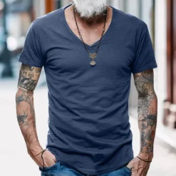 Discount OUKU Men's T Shirt Moisture Wicking Shirts Bamboo T-shirt Short Sleeve V Neck Summer Plain Sports Basic Casual Soft Home Street Causal Army Green Navy Black Top Tee for Men