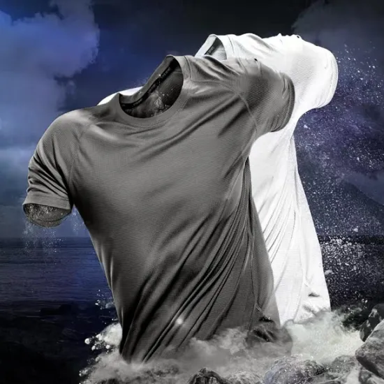 Online OUKU Men's T Shirt Moisture Wicking Shirts Short Sleeve Crew Neck Spring & Summer Plain Fashion Designer Casual Street Holiday Beach Black White Dusty Blue Top Tee for Men