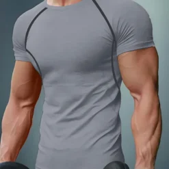 Hot OUKU Men's T Shirt Muscle Shirt Moisture Wicking Shirts Short Sleeve Crew Neck Summer Plain Sports Fashion Lightweight Classic Style Vacation Casual Holiday Red black Black White Top Tee for Men