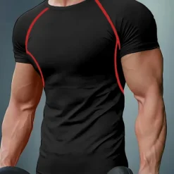 Hot OUKU Men's T Shirt Muscle Shirt Moisture Wicking Shirts Short Sleeve Crew Neck Summer Plain Sports Fashion Lightweight Classic Style Vacation Casual Holiday Red black Black White Top Tee for Men