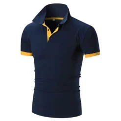 Hot OUKU Men's T Shirt Polo Shirts Street Casual Turndown Short Sleeve Casual Soft Solid Color Plain Spring, Fall, Winter, Summer Regular Fit Apple Green Golden yellow Lake blue Black White Pink T Shirt