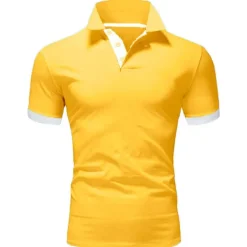Hot OUKU Men's T Shirt Polo Shirts Street Casual Turndown Short Sleeve Casual Soft Solid Color Plain Spring, Fall, Winter, Summer Regular Fit Apple Green Golden yellow Lake blue Black White Pink T Shirt