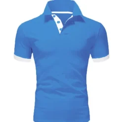 Hot OUKU Men's T Shirt Polo Shirts Street Casual Turndown Short Sleeve Casual Soft Solid Color Plain Spring, Fall, Winter, Summer Regular Fit Apple Green Golden yellow Lake blue Black White Pink T Shirt