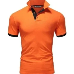 Hot OUKU Men's T Shirt Polo Shirts Street Casual Turndown Short Sleeve Casual Soft Solid Color Plain Spring, Fall, Winter, Summer Regular Fit Apple Green Golden yellow Lake blue Black White Pink T Shirt
