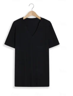 Online OUKU Men's T Shirt Rib Knit Top Ribbed Knit tee Short Sleeves V Neck Summer Plain Designer Basic Modern Contemporary Vacation Street Going out Black White Grey Top Tee for Men