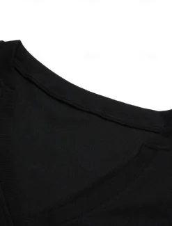 Online OUKU Men's T Shirt Rib Knit Top Ribbed Knit tee Short Sleeves V Neck Summer Plain Designer Basic Modern Contemporary Vacation Street Going out Black White Grey Top Tee for Men