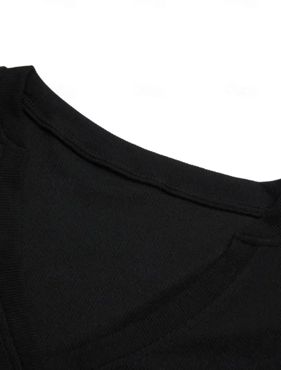 Online OUKU Men's T Shirt Rib Knit Top Ribbed Knit tee Short Sleeves V Neck Summer Plain Designer Basic Modern Contemporary Vacation Street Going out Black White Grey Top Tee for Men