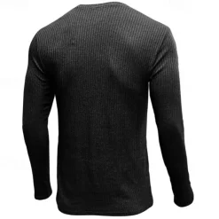 Outlet OUKU Men's T Shirt Ribbed Knit tee Tee Top Long Sleeve V Neck Summer Plain Pit Strip Fashion Designer Basic Vacation Street Going out Wine Black White Top Tee for Men