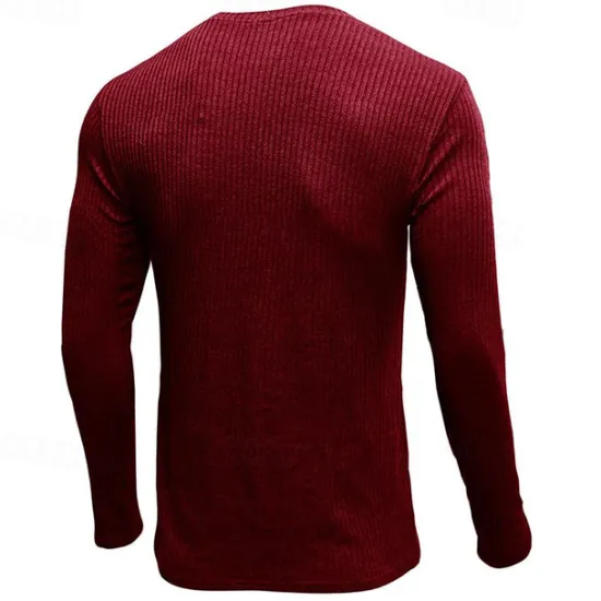 Outlet OUKU Men's T Shirt Ribbed Knit tee Tee Top Long Sleeve V Neck Summer Plain Pit Strip Fashion Designer Basic Vacation Street Going out Wine Black White Top Tee for Men