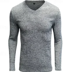 Outlet OUKU Men's T Shirt Ribbed Knit tee Tee Top Long Sleeve V Neck Summer Plain Pit Strip Fashion Designer Basic Vacation Street Going out Wine Black White Top Tee for Men