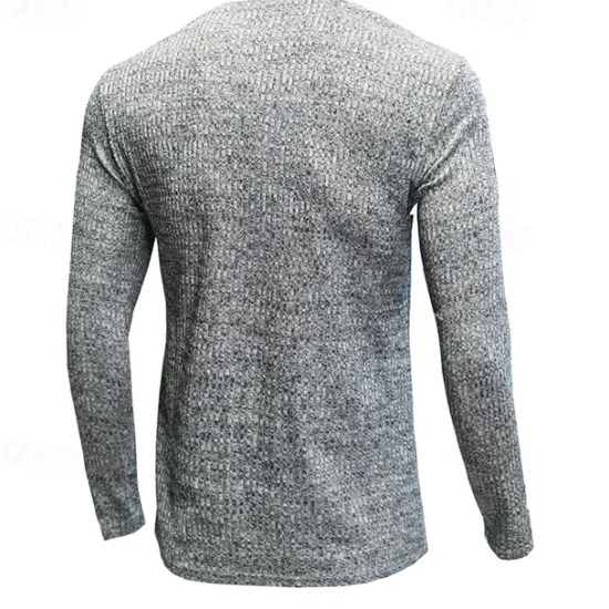 Outlet OUKU Men's T Shirt Ribbed Knit tee Tee Top Long Sleeve V Neck Summer Plain Pit Strip Fashion Designer Basic Vacation Street Going out Wine Black White Top Tee for Men
