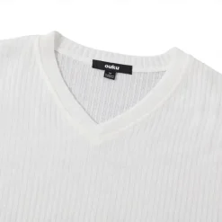 Outlet OUKU Men's T Shirt Ribbed Knit tee Tee Top Long Sleeve V Neck Summer Plain Pit Strip Fashion Designer Basic Vacation Street Going out Wine Black White Top Tee for Men