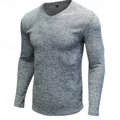 Outlet OUKU Men's T Shirt Ribbed Knit tee Tee Top Long Sleeve V Neck Summer Plain Pit Strip Fashion Designer Basic Vacation Street Going out Wine Black White Top Tee for Men