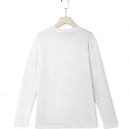 Outlet OUKU Men's T Shirt Ribbed Knit tee Tee Top Long Sleeve V Neck Summer Plain Pit Strip Fashion Designer Basic Vacation Street Going out Wine Black White Top Tee for Men