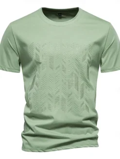 Hot OUKU Men's T Shirt Short Sleeve Crew Neck Summer Spring Geometric Knitwear Vacation Vintage Embroidered Embroidery School Training Outdoor Black White Light Green Top Tee for Men