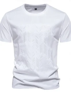 Hot OUKU Men's T Shirt Short Sleeve Crew Neck Summer Spring Geometric Knitwear Vacation Vintage Embroidered Embroidery School Training Outdoor Black White Light Green Top Tee for Men