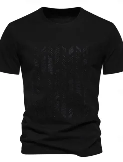 Hot OUKU Men's T Shirt Short Sleeve Crew Neck Summer Spring Geometric Knitwear Vacation Vintage Embroidered Embroidery School Training Outdoor Black White Light Green Top Tee for Men