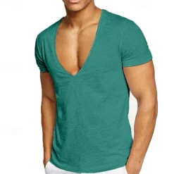 Best OUKU Men's T Shirt Short Sleeve V Neck Summer Plain Sports Fashion Lightweight Vacation Casual Holiday Black White Red Top Tee for Men