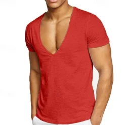 Best OUKU Men's T Shirt Short Sleeve V Neck Summer Plain Sports Fashion Lightweight Vacation Casual Holiday Black White Red Top Tee for Men