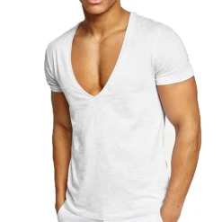 Best OUKU Men's T Shirt Short Sleeve V Neck Summer Plain Sports Fashion Lightweight Vacation Casual Holiday Black White Red Top Tee for Men