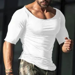Hot OUKU Men's T Shirt Short Sleeve Boat Neck Summer Plain Sports Fashion Lightweight Classic Vacation Casual Holiday Black White Gray Top Tee for Men