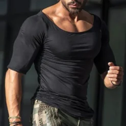 Hot OUKU Men's T Shirt Short Sleeve Boat Neck Summer Plain Sports Fashion Lightweight Classic Vacation Casual Holiday Black White Gray Top Tee for Men
