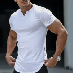 OUKU Men's T Shirt Short Sleeve V Neck Summer Plain Fashion Classic Comfortable Street Casual Sports Black White Pink Top Tee for Men