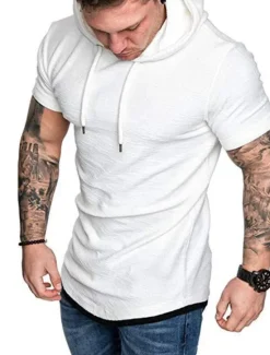 Outlet OUKU Men's T Shirt Short Sleeve Hooded Spring & Summer Plain Simple Muscle Black White Army Green Top Tee for Men
