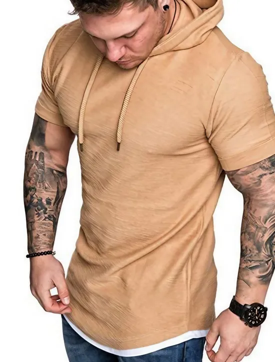 Outlet OUKU Men's T Shirt Short Sleeve Hooded Spring & Summer Plain Simple Muscle Black White Army Green Top Tee for Men