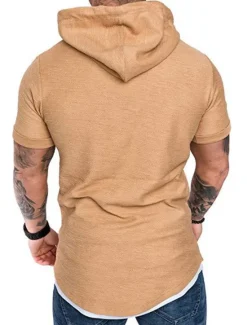 Outlet OUKU Men's T Shirt Short Sleeve Hooded Spring & Summer Plain Simple Muscle Black White Army Green Top Tee for Men