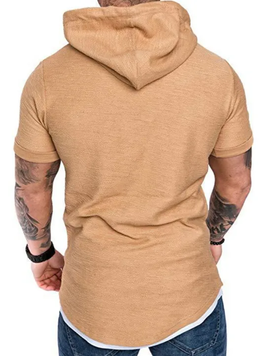 Outlet OUKU Men's T Shirt Short Sleeve Hooded Spring & Summer Plain Simple Muscle Black White Army Green Top Tee for Men