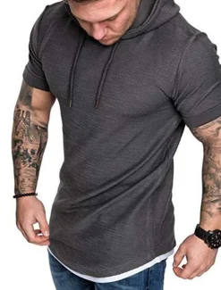 Outlet OUKU Men's T Shirt Short Sleeve Hooded Spring & Summer Plain Simple Muscle Black White Army Green Top Tee for Men