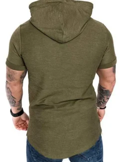 Outlet OUKU Men's T Shirt Short Sleeve Hooded Spring & Summer Plain Simple Muscle Black White Army Green Top Tee for Men