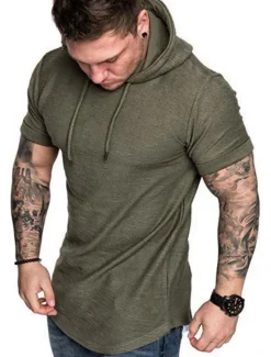 Outlet OUKU Men's T Shirt Short Sleeve Hooded Spring & Summer Plain Simple Muscle Black White Army Green Top Tee for Men