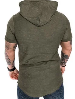 Outlet OUKU Men's T Shirt Short Sleeve Hooded Spring & Summer Plain Simple Muscle Black White Army Green Top Tee for Men