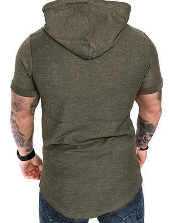 Outlet OUKU Men's T Shirt Short Sleeve Hooded Spring & Summer Plain Simple Muscle Black White Army Green Top Tee for Men