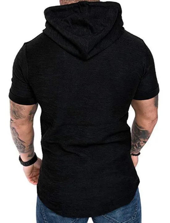 Outlet OUKU Men's T Shirt Short Sleeve Hooded Spring & Summer Plain Simple Muscle Black White Army Green Top Tee for Men