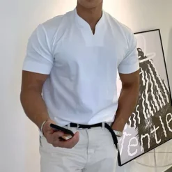 Best OUKU Men's T Shirt Short Sleeve V Neck Summer Plain Sports Fashion Lightweight Classic Style Vacation Casual Holiday Black White Pink Top Tee for Men